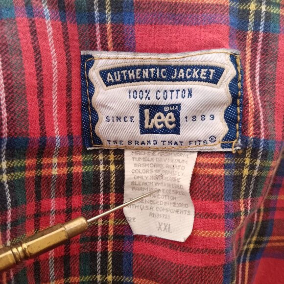 Vintage XXL Men's Denim Vest Lee Red Plaid Flannel Lined 1990's USA - Picture 2 of 8